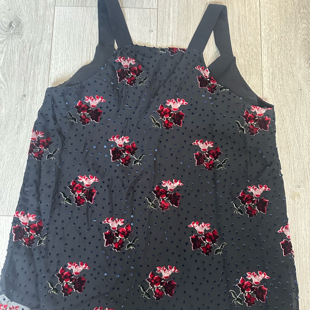 LOFT Black and Red Floral Tank Top - Picture 3 of 3